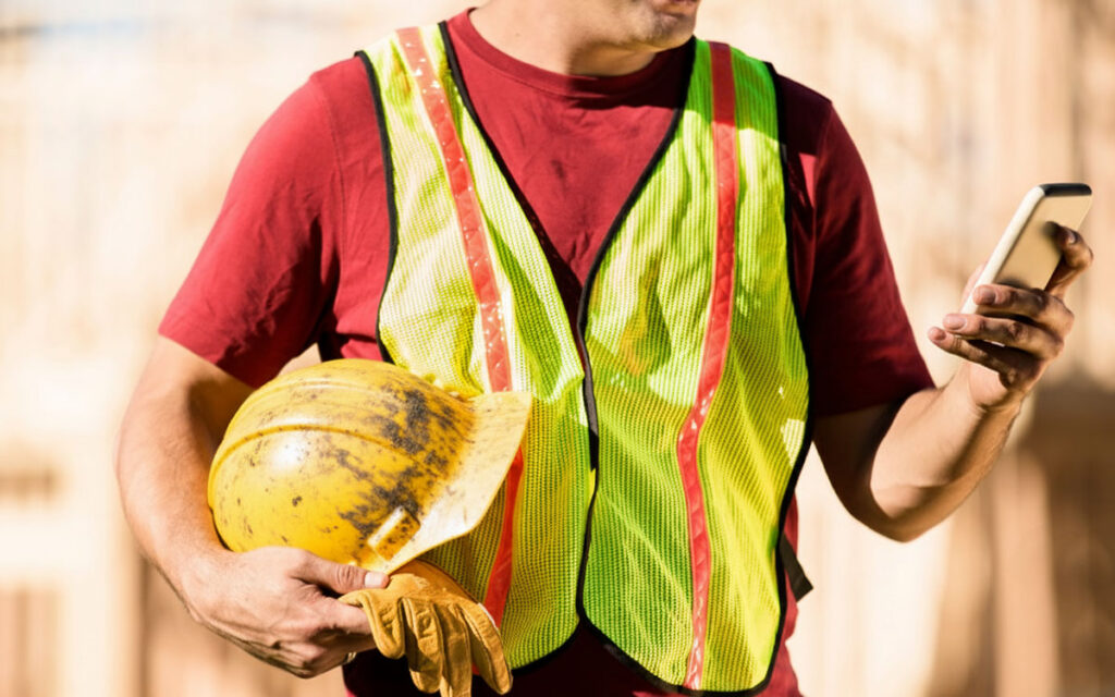 Union worker checking communications